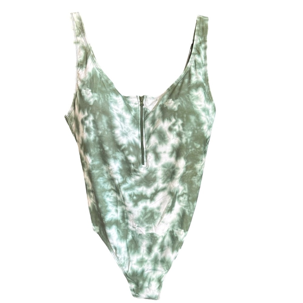 NWT Army Green  white tie-dye, sexy zipper, medium coverage swimsuit 3X